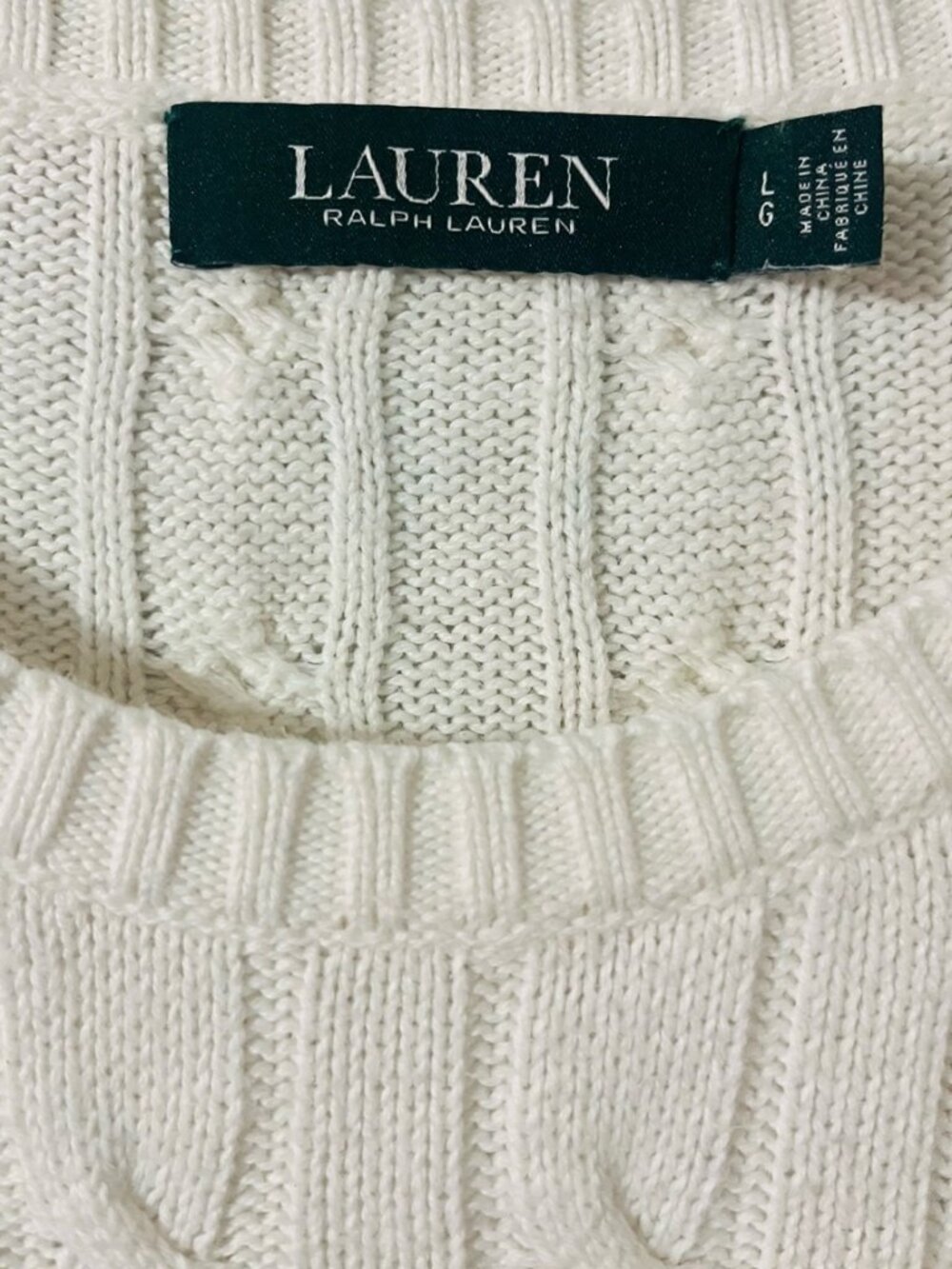 Lauren Ralph Lauren Cable Knit Cotton Sweater Puff Sleeve Large - Picture 3 of 7